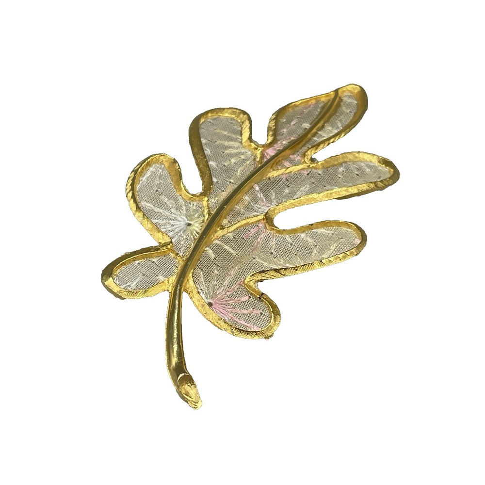 Vintage large leaf brooch pin Unique Gold tone